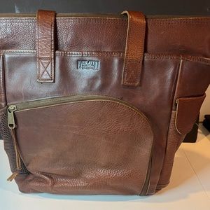 Duluth Trading Co Lifetime Pebble Brown Leather Zip Top Large Tote, Messenger